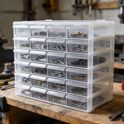 Alkatrészek tároló fiókos dobozok műanyag fröccsöntés